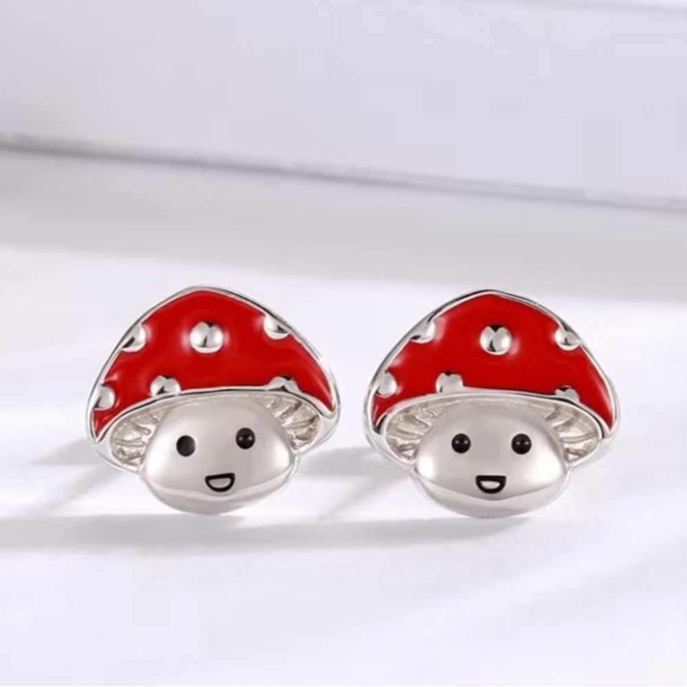 Cute Red Mushroom Stud Earrings